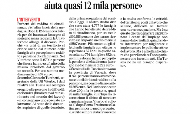 Il focus sul reddito di cittadinanza nella provincia di Viterbo