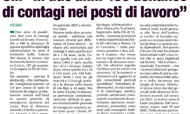 Due anni di infortuni covid nella Tuscia. L’approfondimento del segretario Giancarlo Turchetti