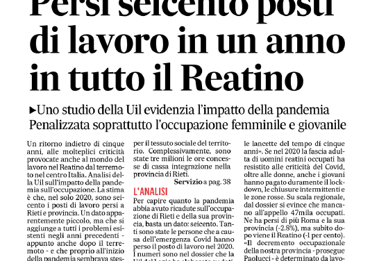 Economia e Pandemia. Il focus della Uil di Rieti