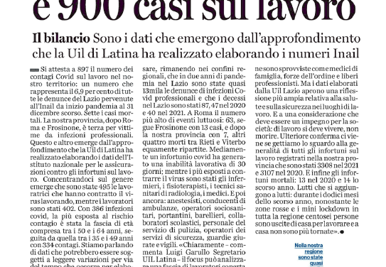Due anni di infortuni covid nel pontino. L’analisi del segretario Luigi Garullo